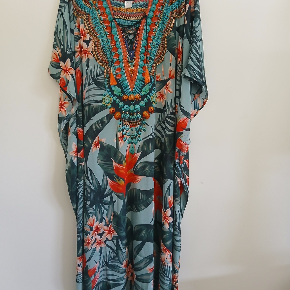 Sakkas Teal and Orange Floral Maxi Dress